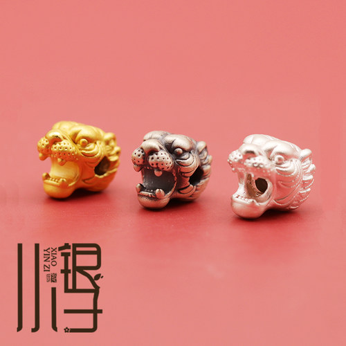 S999银DIY男士编绳老虎虎头隔珠
