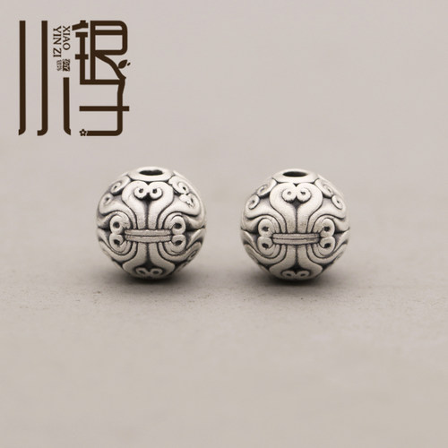 S999纯银如意结扣花纹圆珠