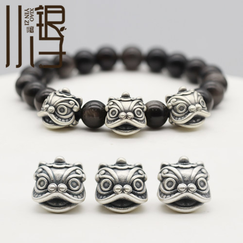 S999纯银3D硬银醒狮隔珠