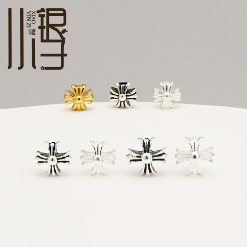 S925纯银迷你十字鼓面珠