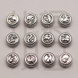 泰银隔珠 镂空复古十二生肖散珠S925纯银DIY手工编绳串珠材料配件