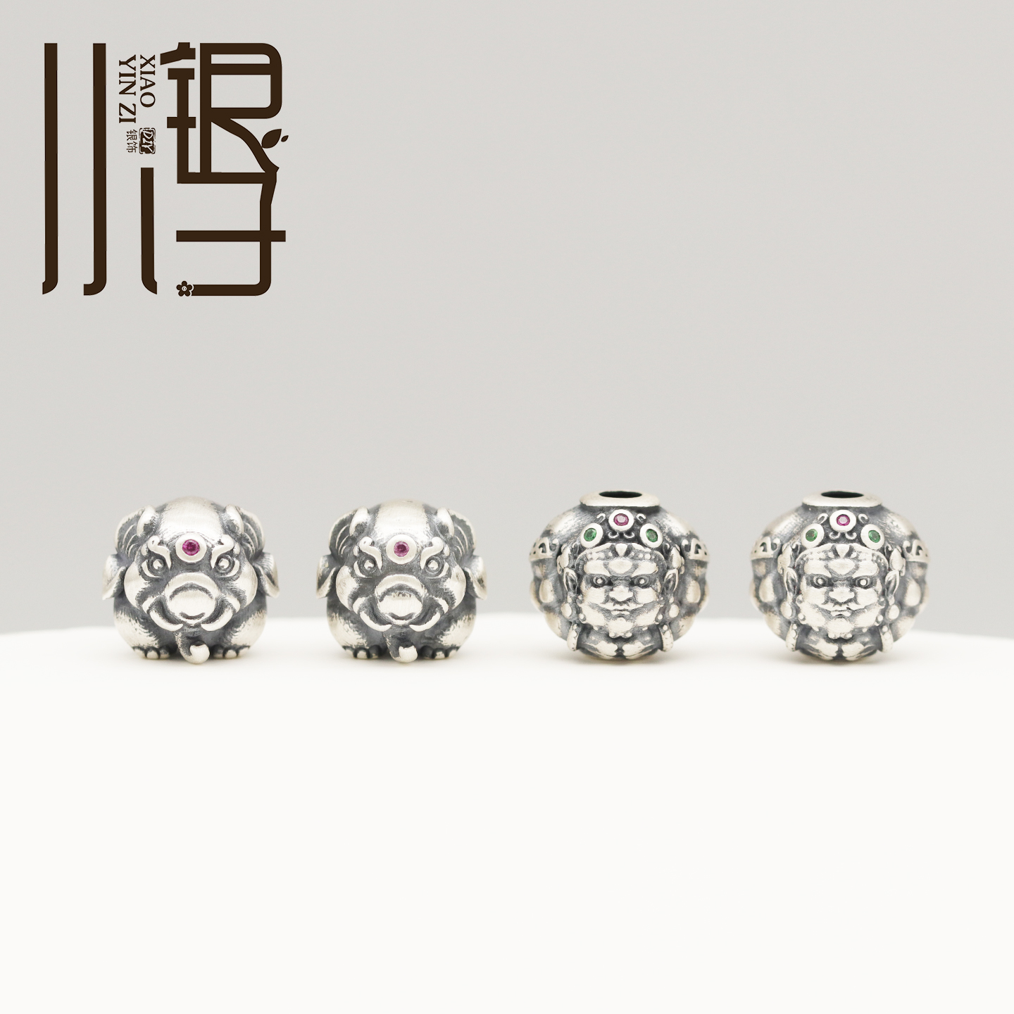 S999纯银锆石象神黄财神鼓珠