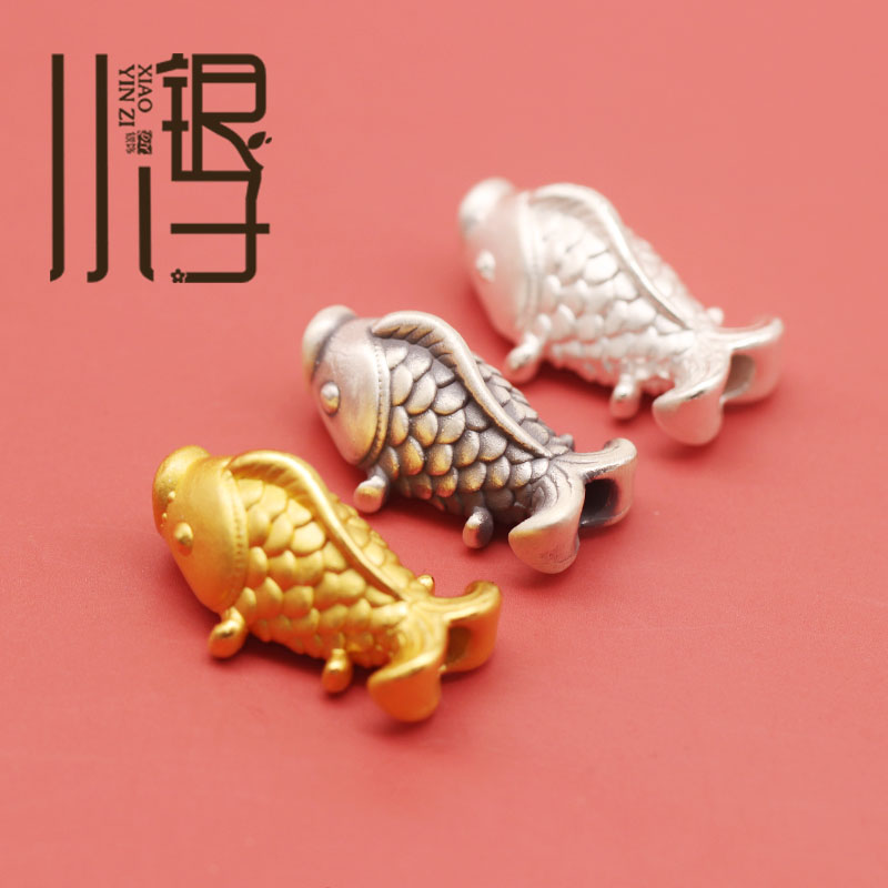 S999纯银三色胖金鱼锦鲤大孔隔珠