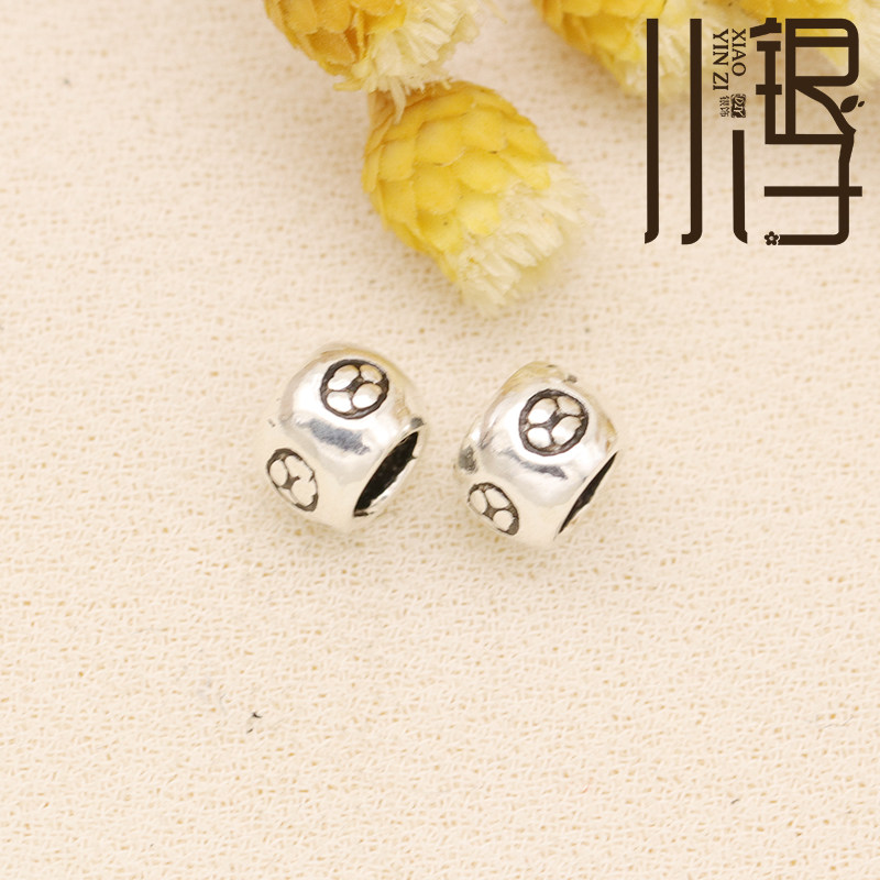泰银棒球纹直孔迷你小隔珠桶珠水晶手链DIY串珠材料S925纯银配件