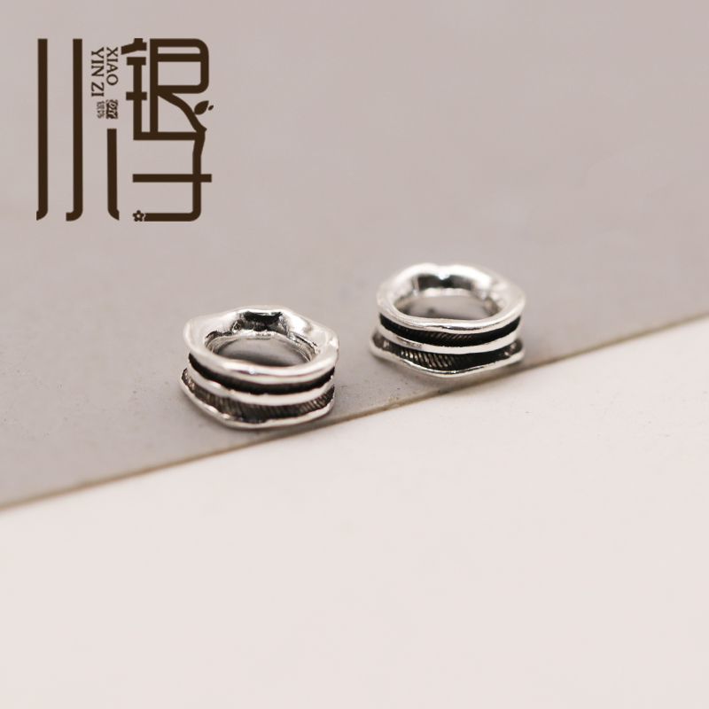 泰银隔珠 蛇骨纹不规则圆扁珠大孔路路通S925纯银DIY手工编绳串珠