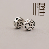 泰银隔珠 如意锁纹双面铜钱圆扁珠散珠S925纯银饰DIY编绳串珠配件