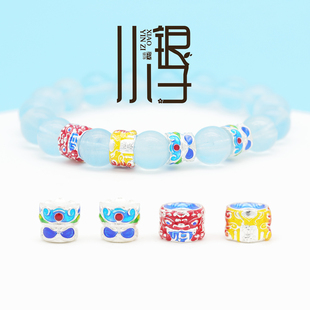 足银隔珠 滴胶兽面招财福禄尸陀林沙弥隔珠 S999纯银DIY串珠配件