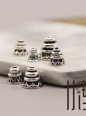 泰银隔珠 镂空佛塔可搭配三通S925纯银银饰DIY手工串珠材料配件