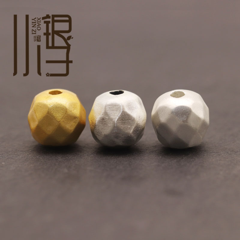 足银隔珠 3D硬银三色菱形凹凸面桶珠S999纯银银饰DIY编绳串珠配件