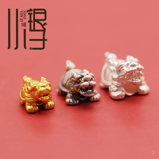 足银隔珠 3D硬银龙龟招财进宝散珠S999纯银DIY手工编绳串珠材料件