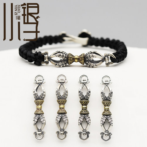 S925纯银嵌铜花纹莲花金刚杵隔珠