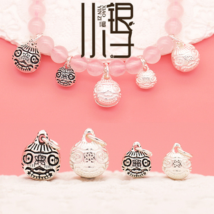 泰银素银吊坠 招财吞金兽铃铛S925纯银银饰DIY水晶编绳银串珠配件