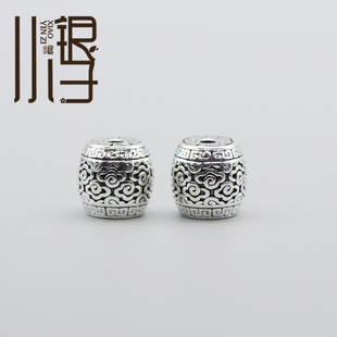 泰银隔珠 回纹祥云直孔桶珠散珠S925纯银银饰DIY手链编绳串珠配件