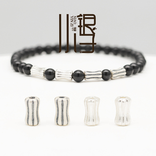 足银隔珠 线条纹竹节骨管迷你桶珠 S999纯银DIY饰品手链串珠配件