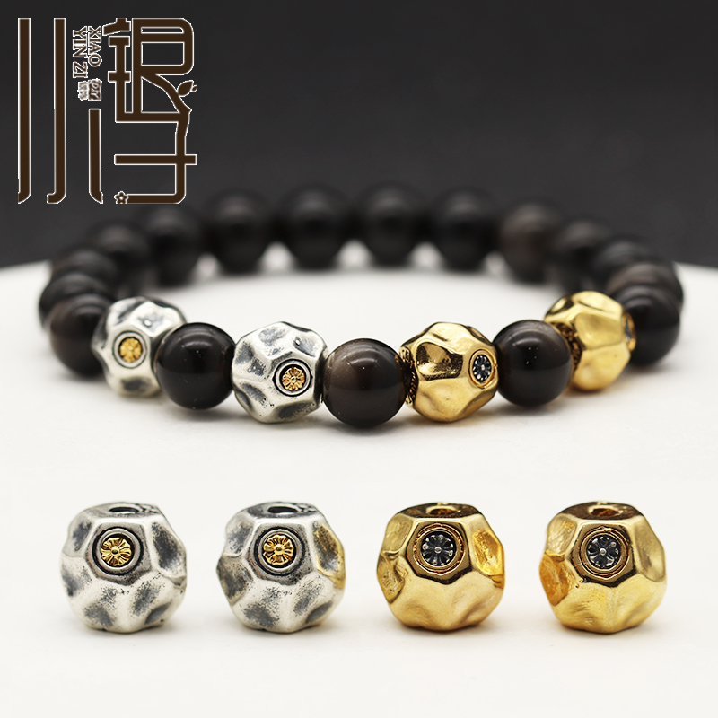 合金S925纯银不规则陨石坑隔珠