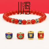 S925纯银隔珠 祥云多宝回纹波点龙鳞小桶珠国风古法银镀金DIY配件