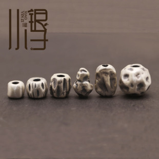 足银隔珠 3D硬银不规则凹凸圆珠桶珠S999纯银银饰DIY编绳串珠配件
