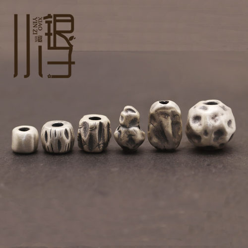 S999足银diy不规则凹凸圆珠桶珠