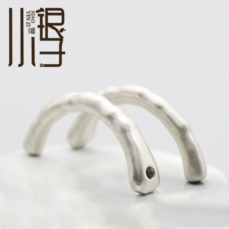 精工3D硬银弯管不规则敲面半圈手镯S990足银 DIY手绳编绳串珠配件