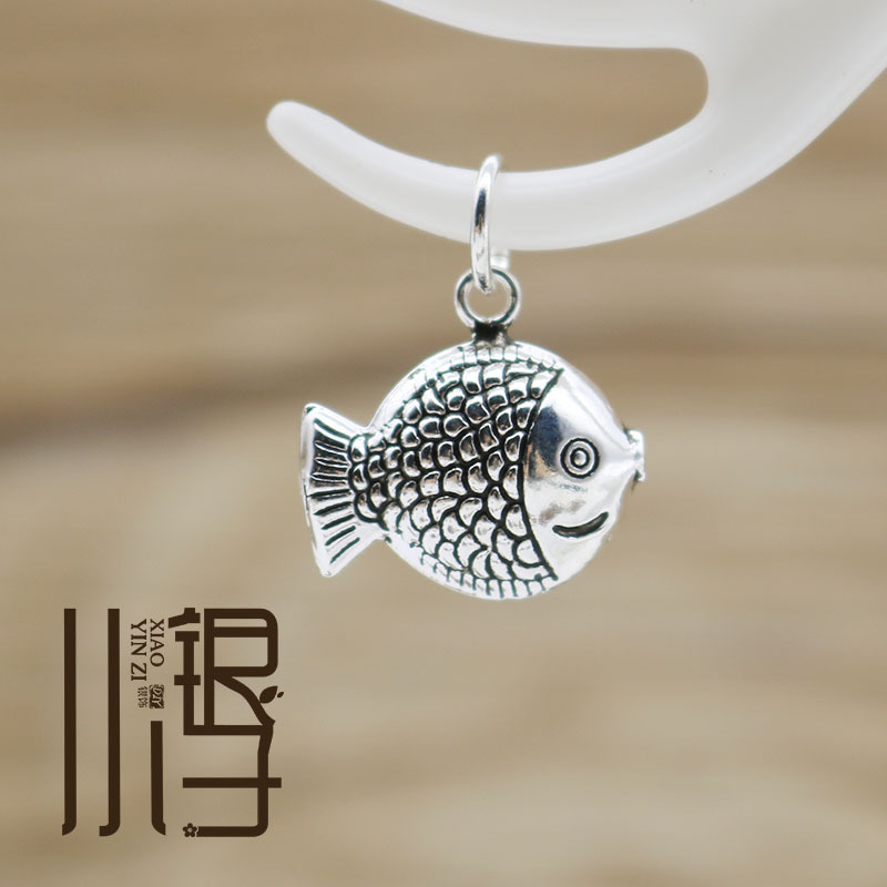 S925纯银泰银小鱼吊坠挂亲嘴鱼