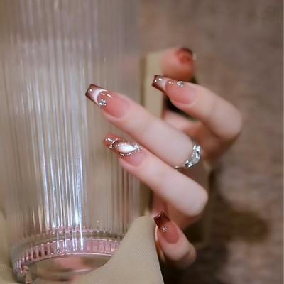 纯手工美甲穿戴甲2025年新款秋冬成品中长款高级感猫眼假指甲贴片