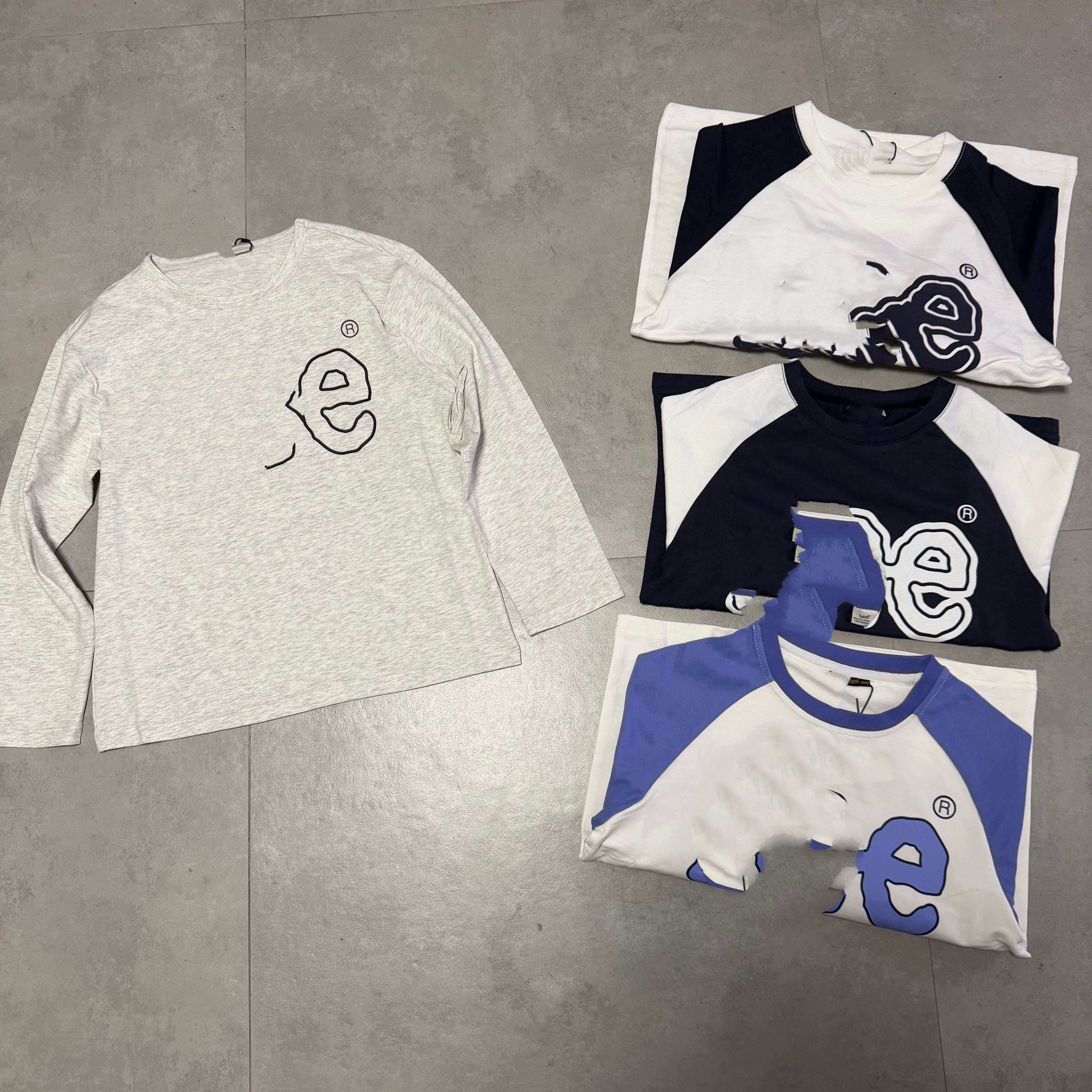 外贸L家元单   男女中大童LOGO纯棉插肩长袖T   120-165
