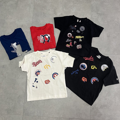 潮牌Ｍ家中大童印花logo纯棉短袖