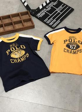 韩国RL元单夏季  男小中大童拼接撞色纯棉短袖T110-150断码特