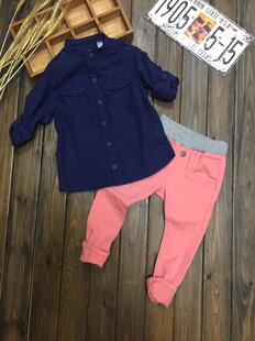 出口外贸原单中大童水洗小立领 棉麻两用袖衬衣衬衫可亲子110-170