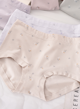 纯棉碎花高腰内裤女大码胖mm棉质面料透气舒适包臀印花三角短裤