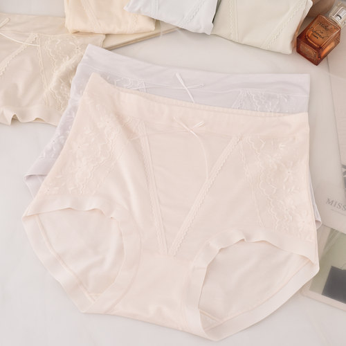 莫代尔高腰内裤女大码胖MM蕾丝边甜美宽松包臀舒适时尚三角短裤