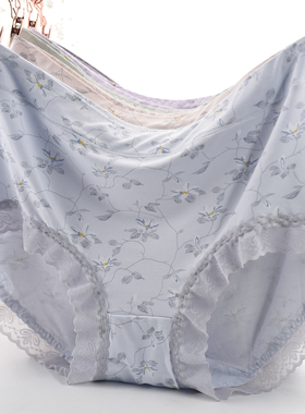 碎花莫代尔内裤女批中腰蕾丝新款舒适大码胖MM夏季薄发三角裤衩头