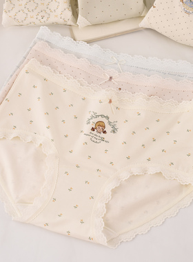 莫代尔棉蕾丝边中腰内裤女韩版可爱少女风学生圆点印花碎花三角裤