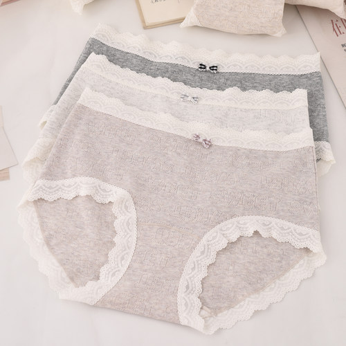 网孔纯棉中腰内裤女韩版时尚棉质面料纯色甜美蝴蝶结蕾丝边三角裤