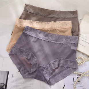胖mm平角裤 薄大码 头衩发 女批全网纱镂空蕾丝夏季 透明性感中腰内裤