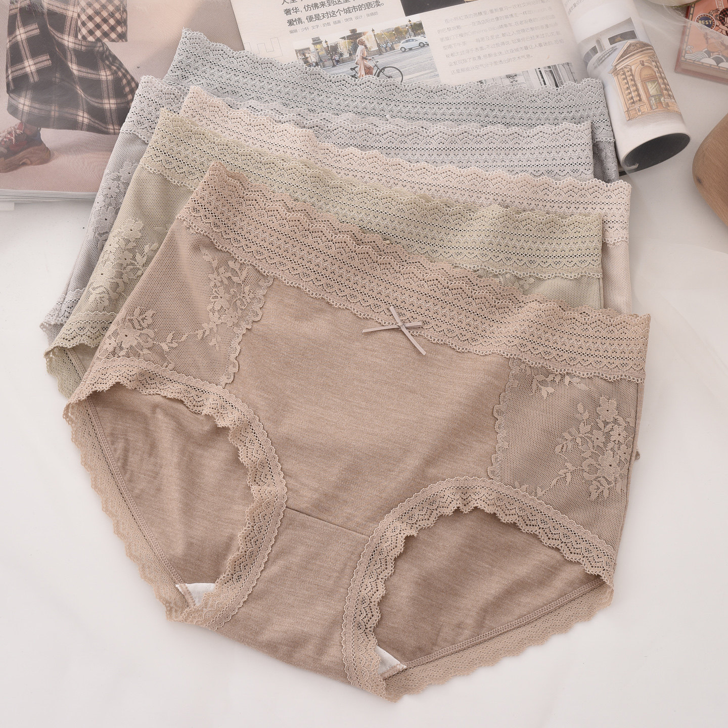 高奢磨毛莫代尔中腰内裤女法式蕾丝边纯棉底裆包臀舒适三角短裤,女士内衣/男士内衣/家居服,女三角裤,淘宝优惠券,粉丝福利购,淘宝优惠卷