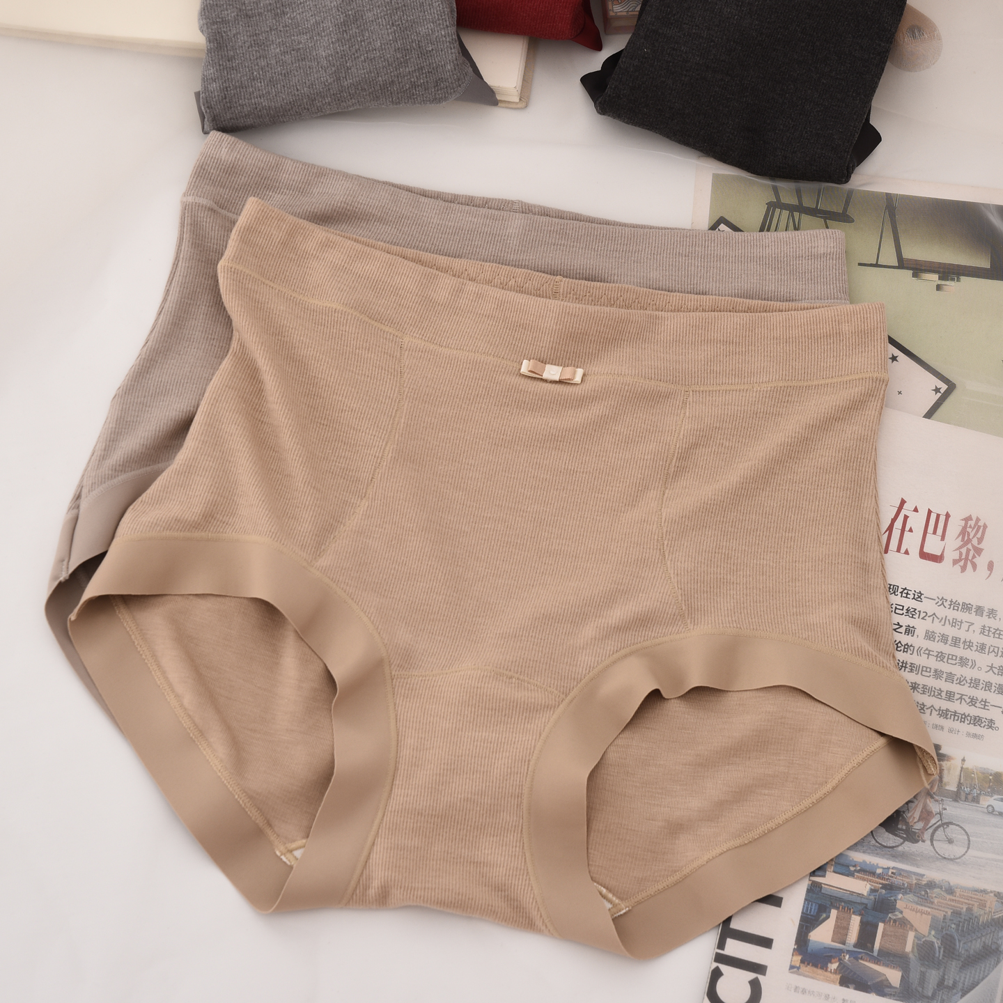 磨毛暖腹高腰莫代尔内裤女大码胖MM宽松包臀螺纹高弹秋冬三角短裤