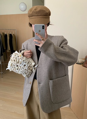 【FOR NEVER】 韩系2色V领简约通勤风单排扣复古西装外套