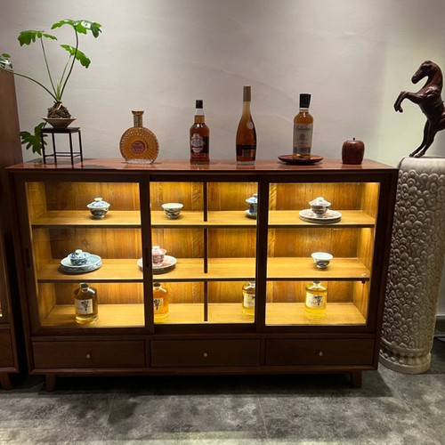 98*150茶室设计老株木实木展示柜中高柜茶边柜茶叶茶壶茶具收纳柜