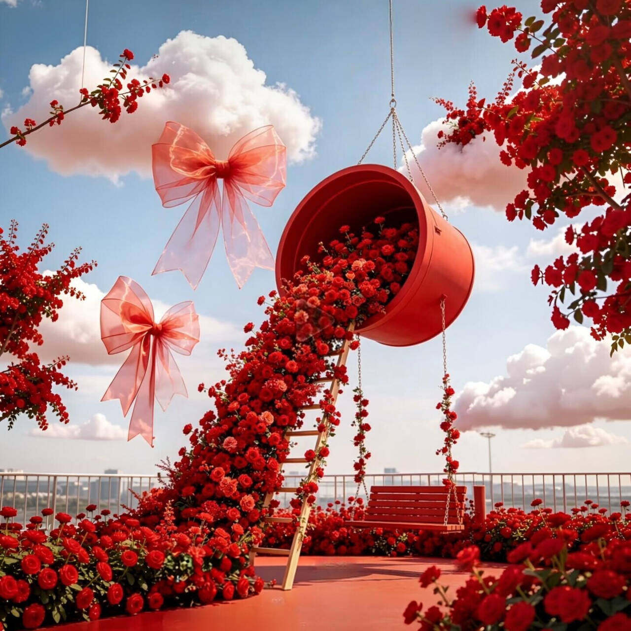 网红花瀑打卡装置仿真花水桶瀑布户外婚礼求婚装饰拍照美陈道具