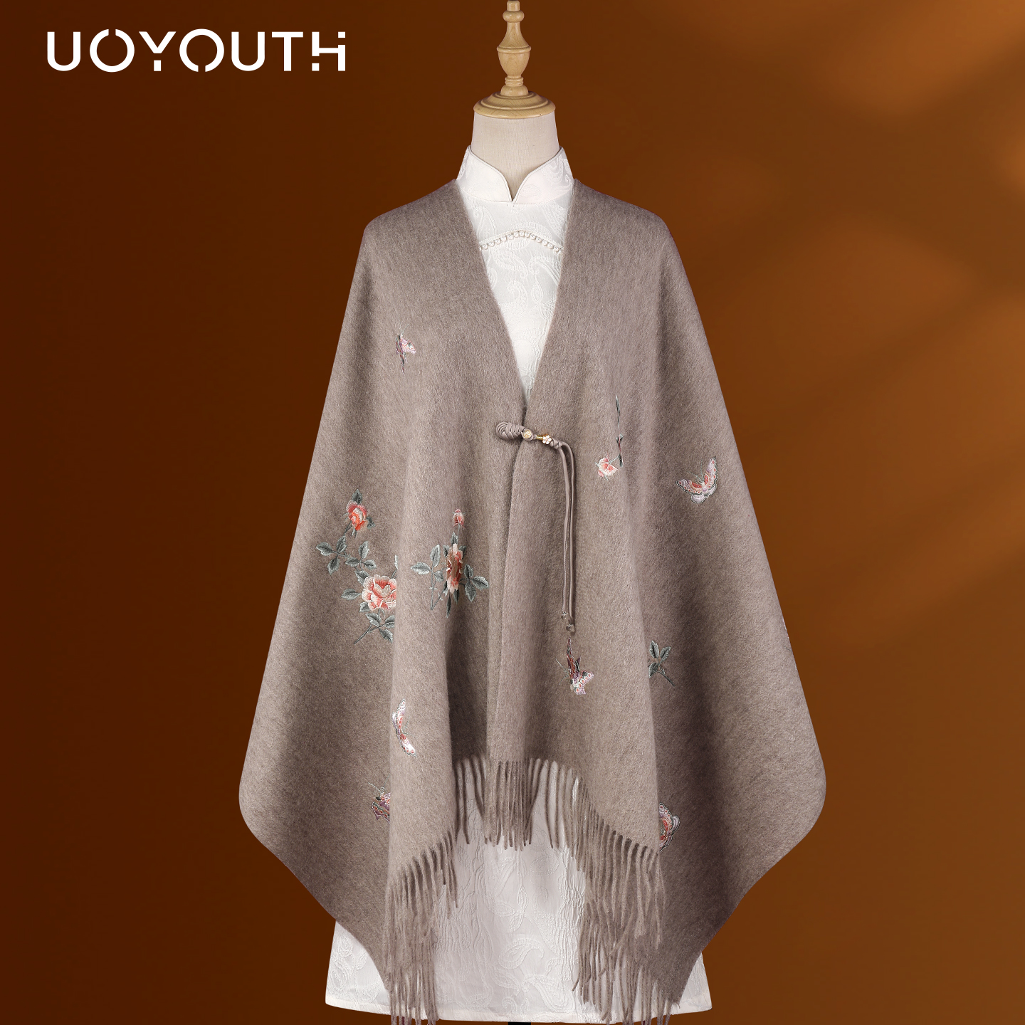 纯羊毛披肩斗篷女旗袍外搭围巾