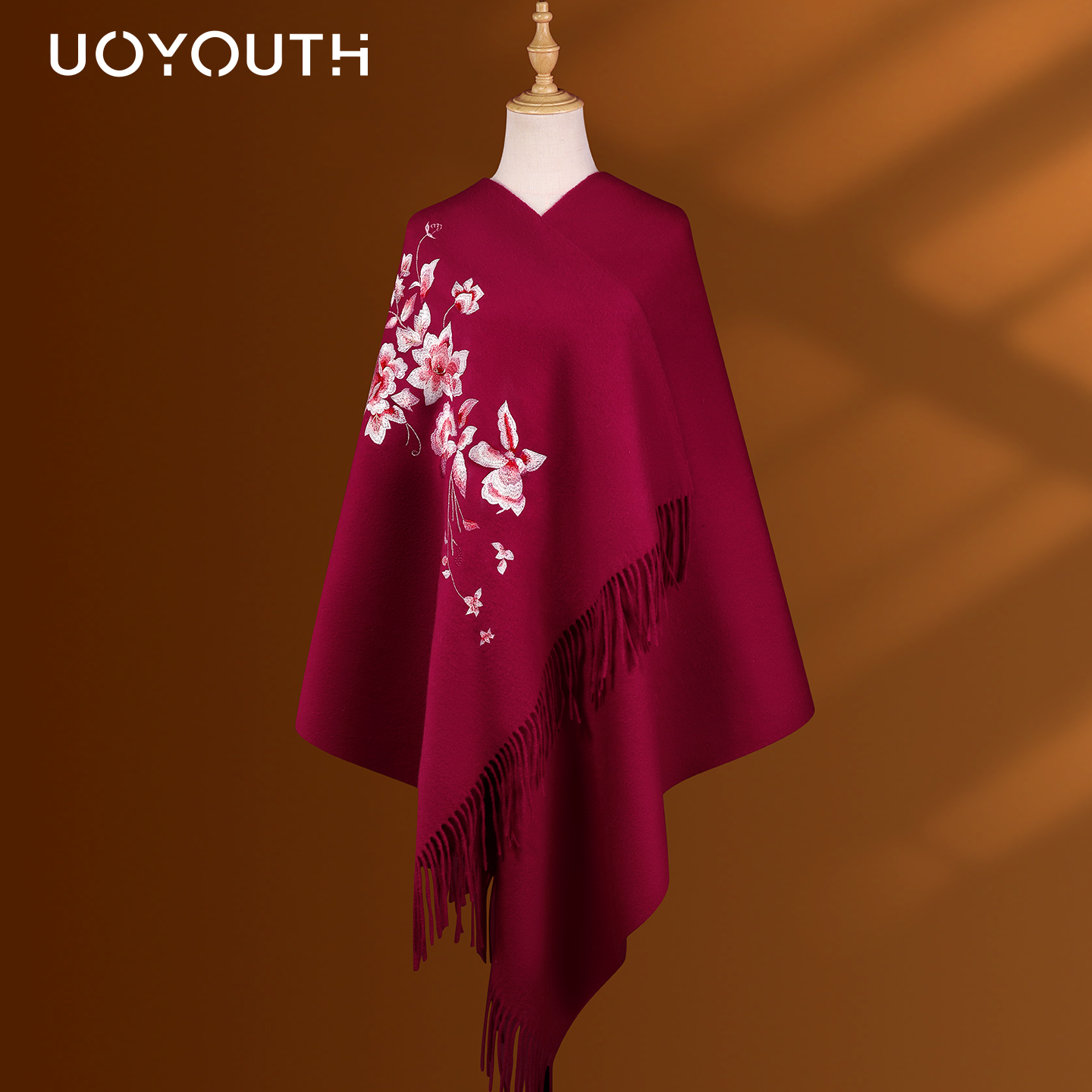 披肩婚礼妈妈女红色羊毛围巾冬季