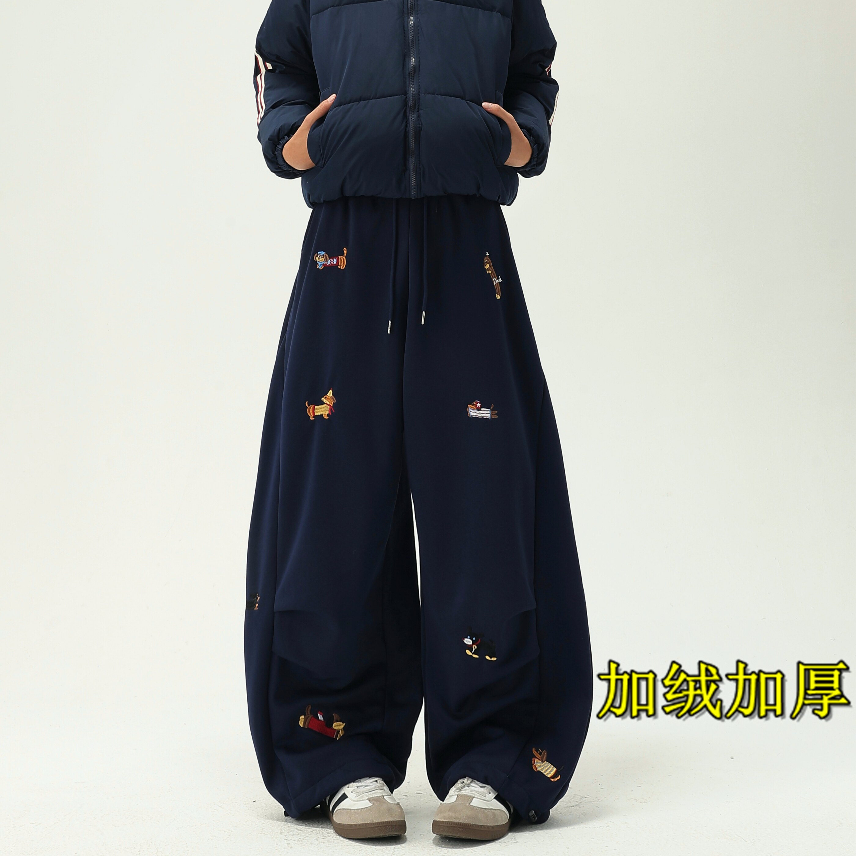 现货卡通男女加绒加厚运动裤8066p58,女装休闲裤,星座517-3