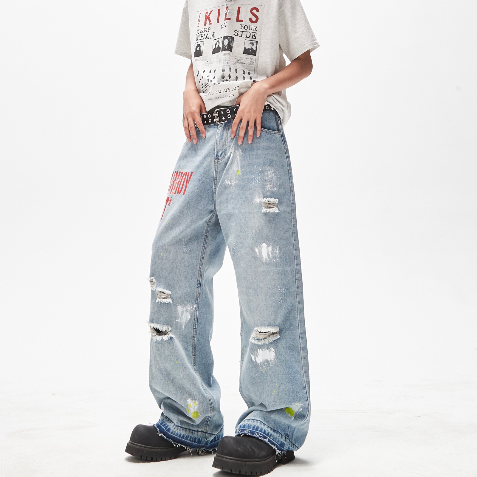 男女涂鸦破洞牛仔裤5006P55，商品下架区商品下架区，星座517-3