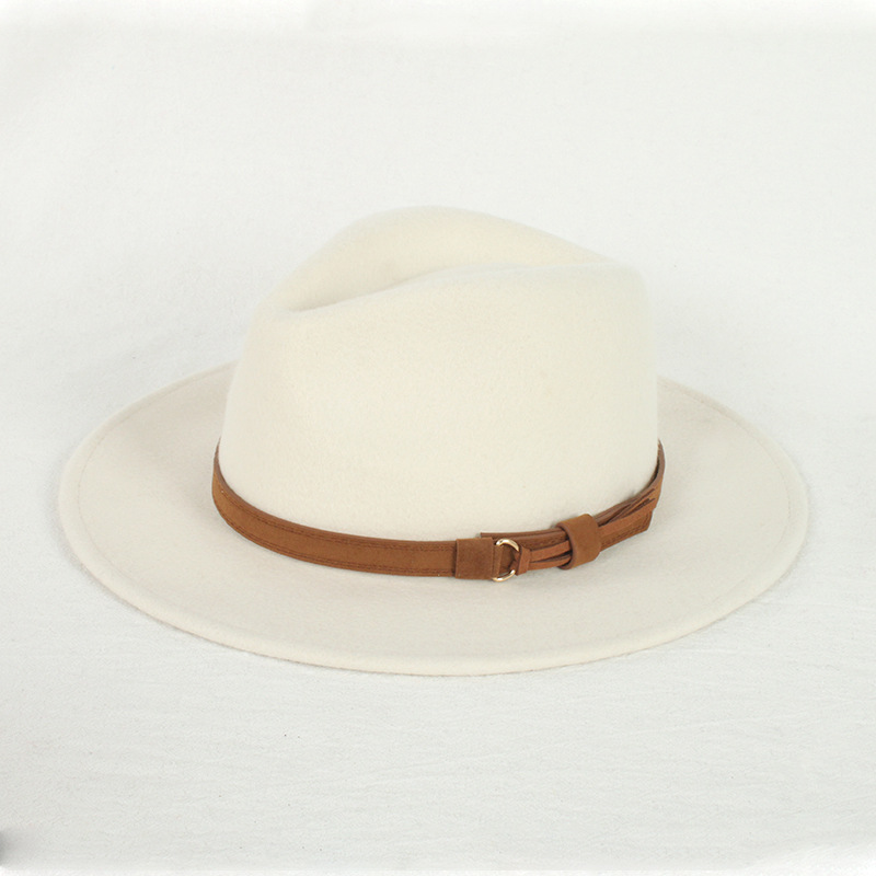 男女大檐帽英伦风爵士帽羊毛呢子帽子平沿礼帽时尚百搭欧美驼色