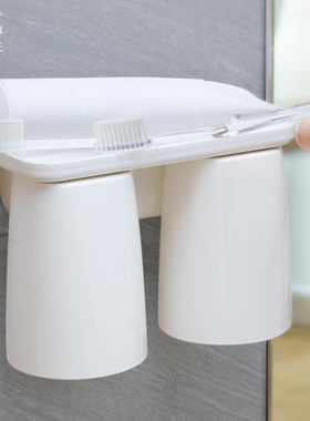 Brushing Know双人磁吸漱口杯壁挂牙刷杯架免打孔情侣刷牙置物架