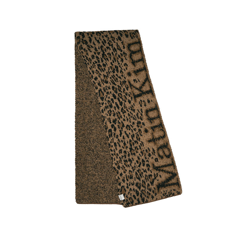 韩版Matin Kim 25秋冬新款小众豹纹长款针织围巾保暖百搭情侣户外