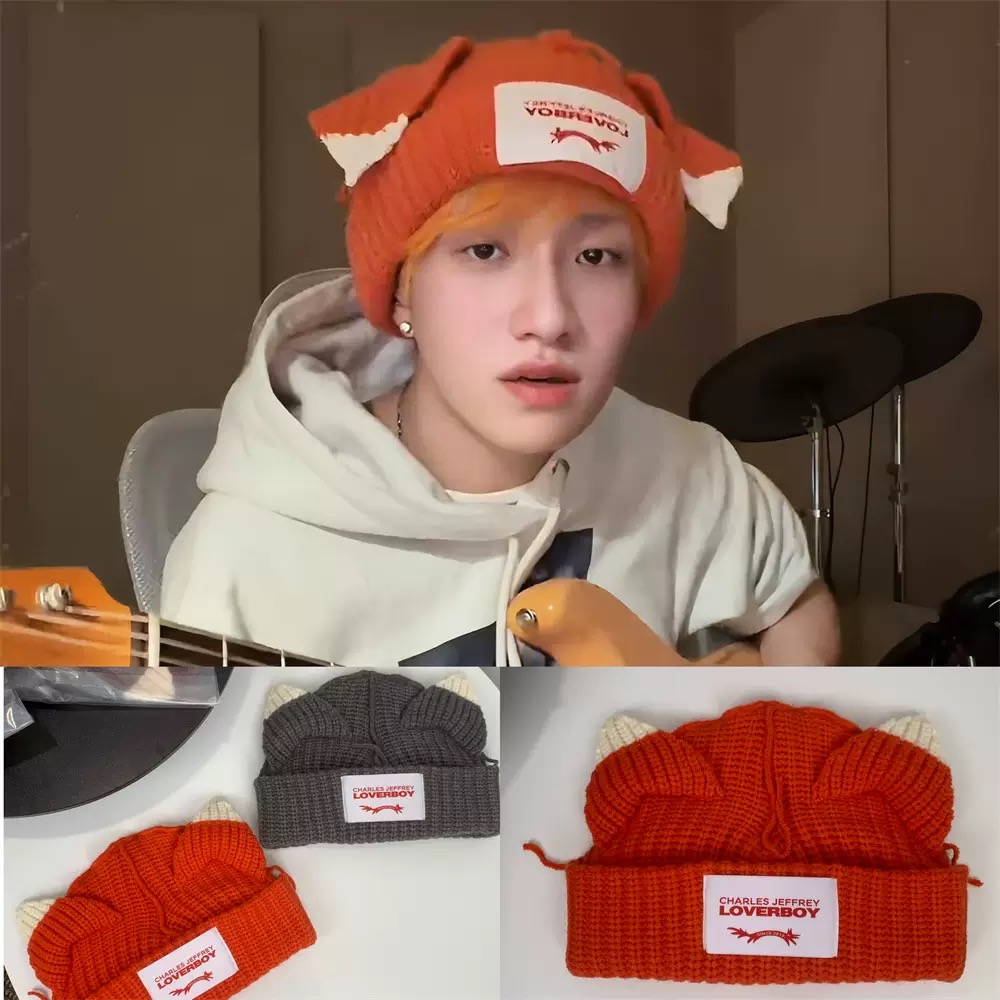 三标全 种地吧王一珩同款loverboy狐狸耳手工猫耳针织帽毛线帽