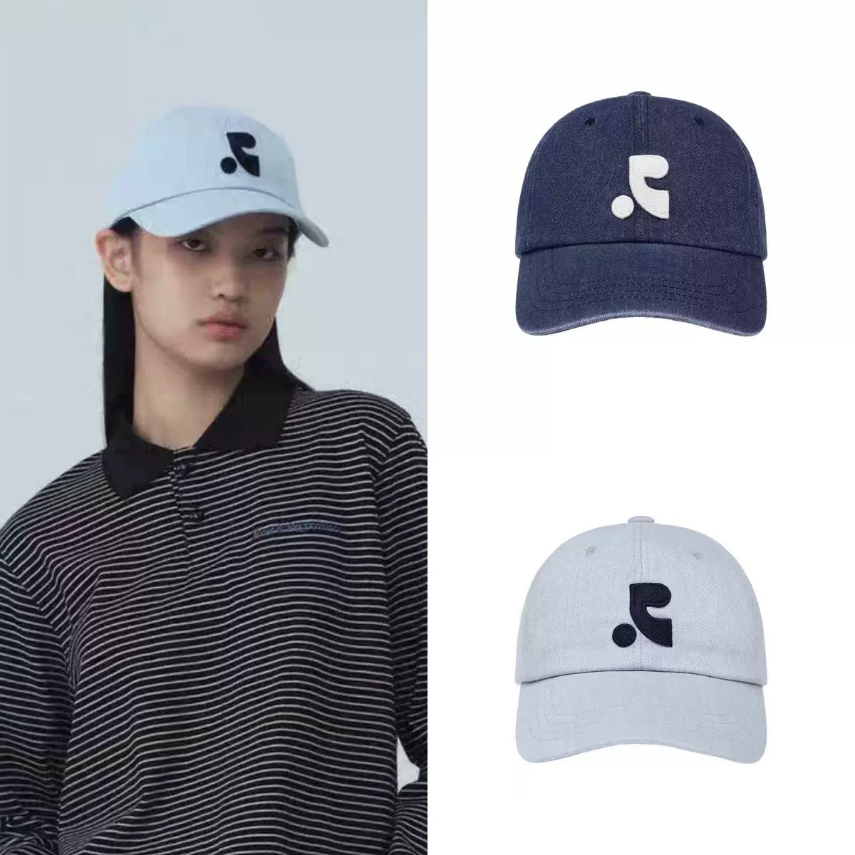 韩国小众RR字母刺绣男女同款徐梦洁热巴同款简约牛仔棒球帽鸭舌帽