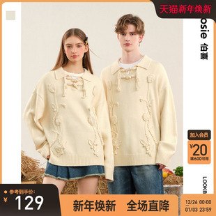 情侣男潮 牛角扣花朵毛织polo衫 bosie伯喜2025年春秋季 新款